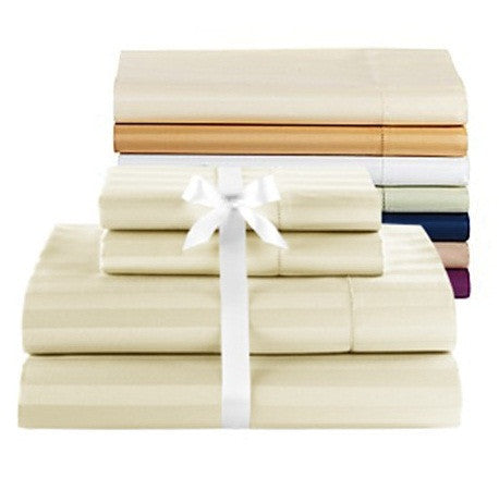 At Home Damask Stripe Deluxe 500TC Sheet Set Sateen Ivory NEW