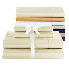 At Home Damask Stripe Deluxe 500TC Sheet Set Sateen Ivory NEW