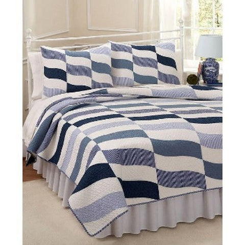 American Traditions Baby Blue White Stripe Standard Pillow Sham Quilted NEW